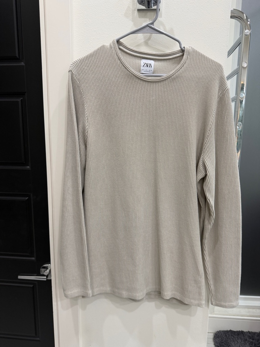 Zara Ribbed Crewneck Long Sleeve Top - Taupe